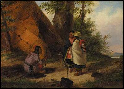 Cornelius Krieghoff Indians Meeting by a Teepee